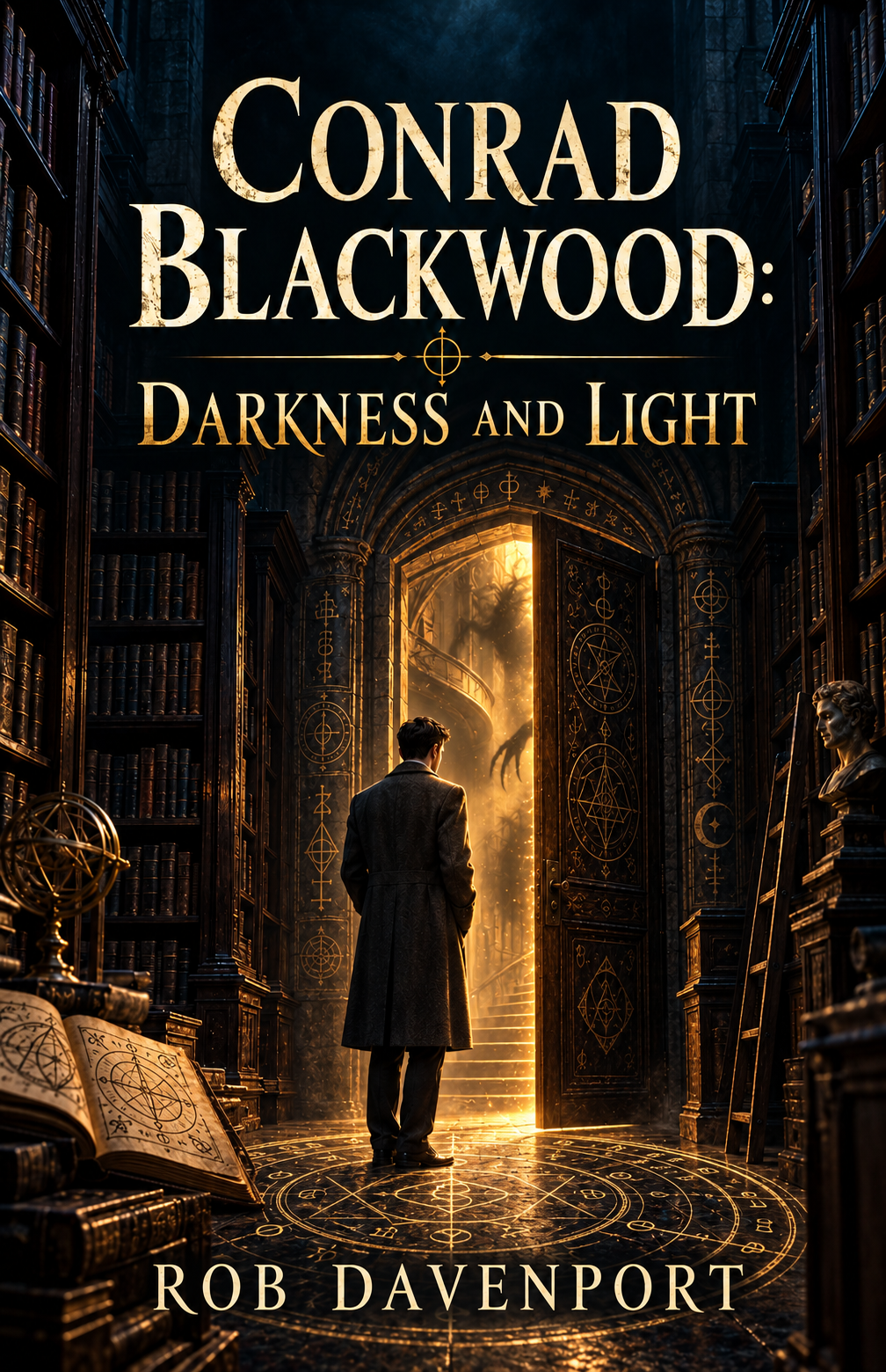 Conrad Blackwood: Darkness and Light by Rob Davenport — the selected library doorway cover